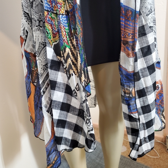 Feratelli Mixed Media Print Coverup Kimono Cardigan Multicolor XL - Picture 9 of 12